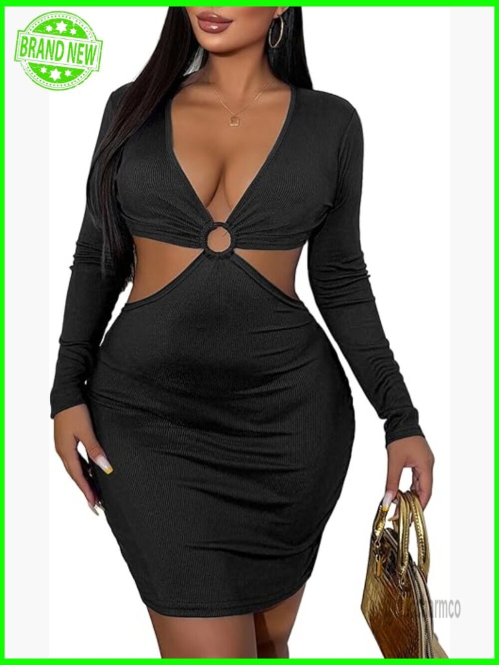 Sexy V-Neck Bodycon Mini Dress with Long Sleeves for Party Club Night Out